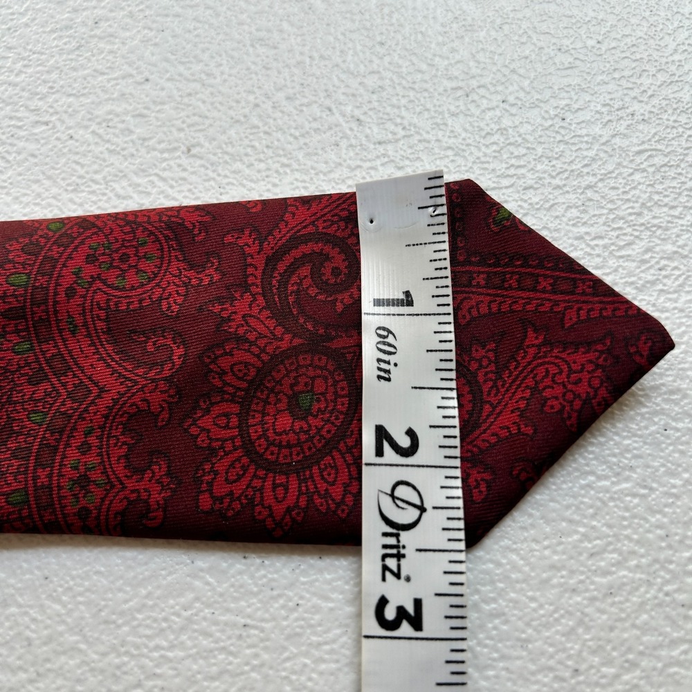 Vintage Christian Dior Paris Silk Paisley Necktie Burgundy Green Made in France - Picture 8 of 10